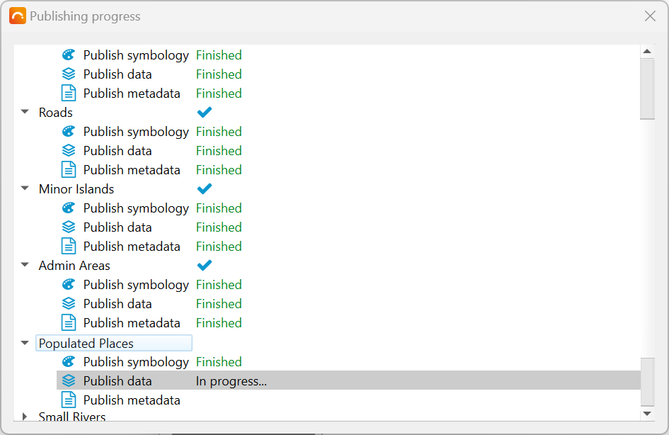 Publish progress