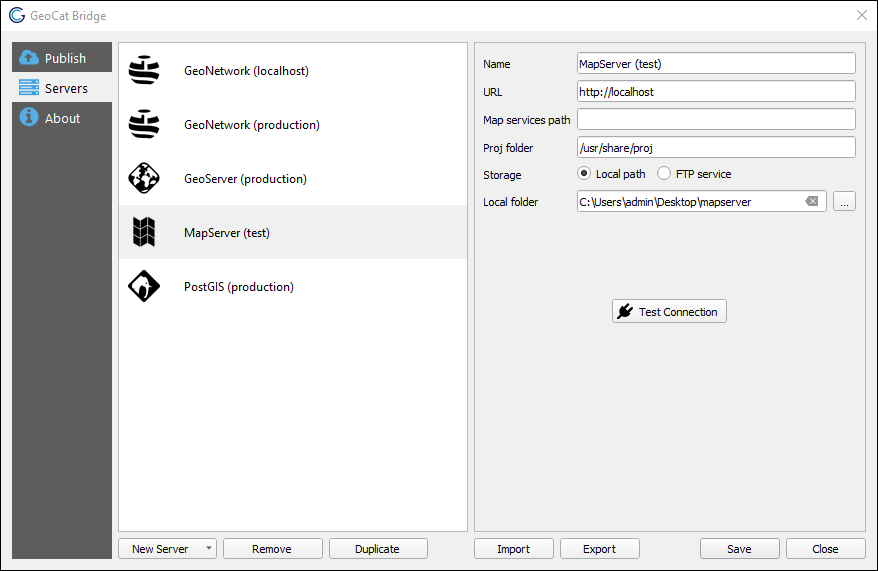 Server Connections — GeoCat Bridge for QGIS 4.4 documentation